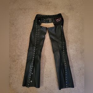 Black Leather Chaps with Silver Studs